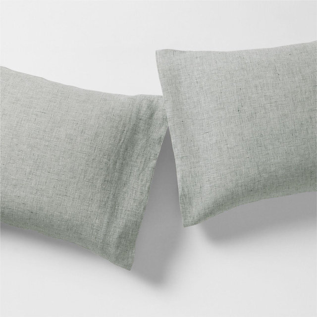 Aire Natural EUROPEAN FLAX ™-Certified Linen Burnt Green Grid Standard Pillowcases, Set of 2