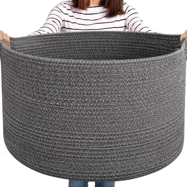 OIASKET Large Woven Baskets for Storage, 22.8" x 22.8" x 13" Blanket Storage Living Room, Baby Toy Basket for Clothes, Pillows, Towels, Shoe Basket for Entryway (Dark Grey)