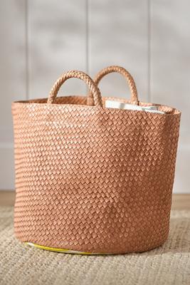 Eliza Woven Leather & Fabric-Lined Basket