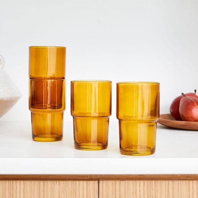 Essential Stacking Glassware, Highball, Glass, Amber, Set of 4