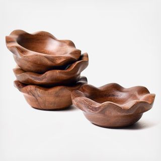 Fundamental Wood Ruffle Dipping Bowl, Set of 4