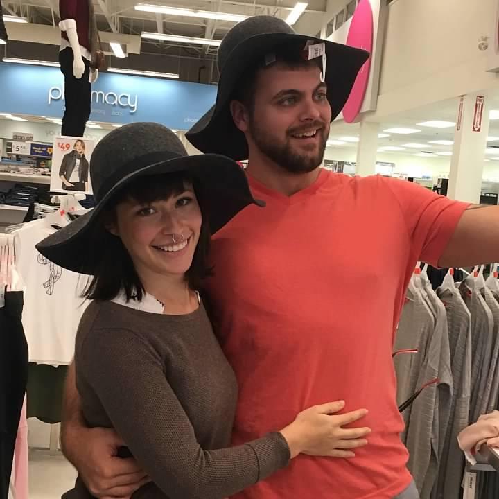 Modeling some jaunty hats at the Real Canadian Superstore - September 2016