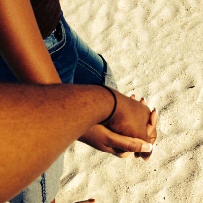 Walking on the beach in 2014. Taylor used to always wear my hairband around his wrist...Aww