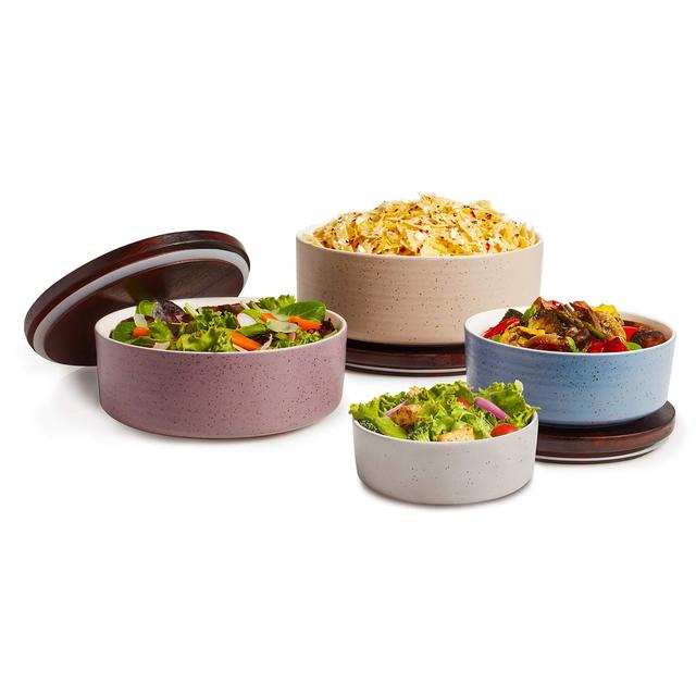 Libbey Urban Story Ceramic Bowls with Lids, Multi-Size, Multi-Color, Set of 4