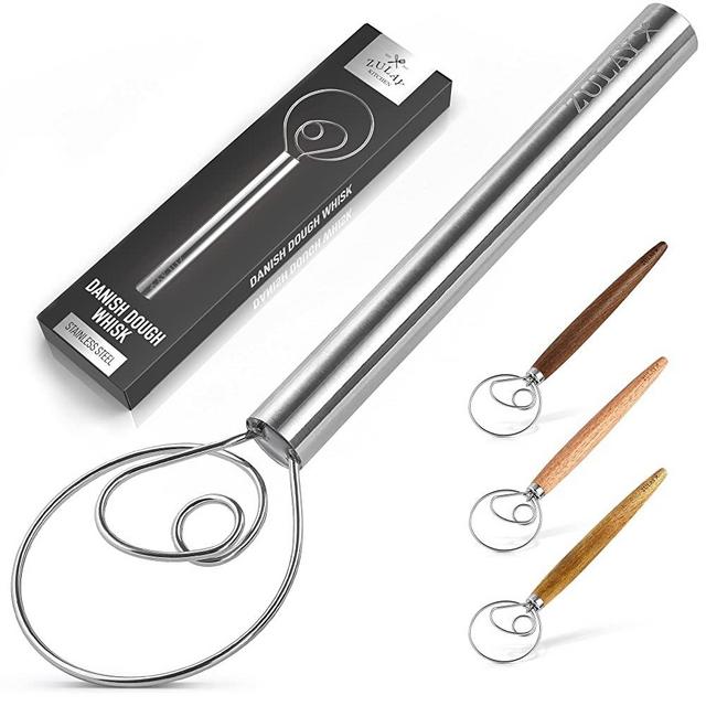 Zulay Kitchen 12 Inch Danish Dough Whisk - Large Stainless Steel Danish Whisk For Dough - Dutch Whisk Baking Tool For Bread, Batter, Cake, Pastry