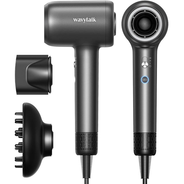Hair Dryer, Wavytalk Hair Dryer with Diffuser Pro Fast Drying Hair Dryer 110,000 RPM with 2 Attachments, Professional Ionic Lightweight Hair Dryer Blow Dryer with 3 Speeds & 3 Temps, Black