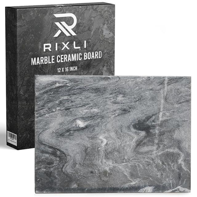 Kitchen Marble Stone Cutting Board - Marble Cutting & Charcuterie Board of 16 x 12 x 0.6 Inches, Non Slip Scratch Resistant Pastry Tray, Rectangular Serving & Chopping Slab for Countertop - Black