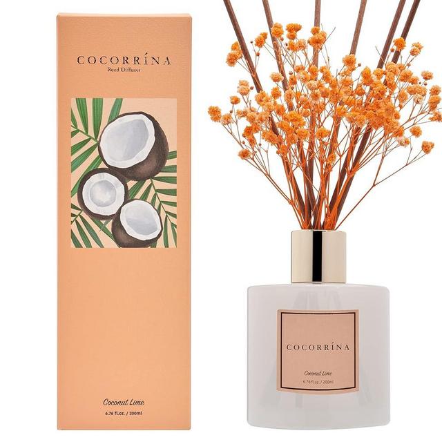 Cocorrína Premium Reed Diffuser Set with Preserved Baby's Breath & Cotton Stick Coconut Lime | 6.7oz Scent Fragrance Oil Diffuser for Bedroom Bathroom Home Décor