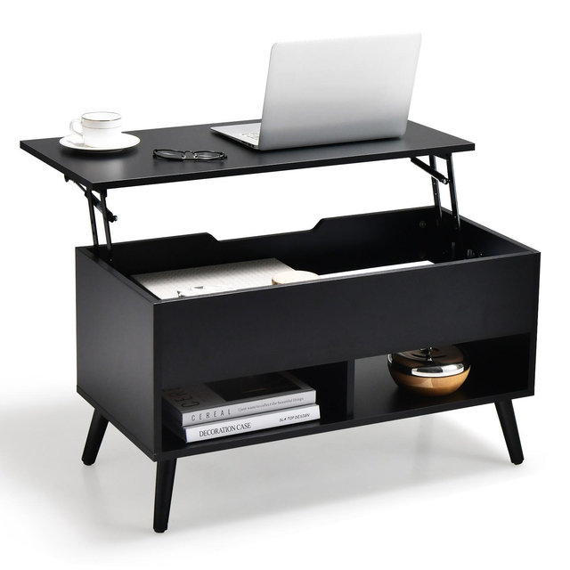 Costway 31.5'' Lift Top CoffeeTable ModernTable W/ Hidden Compartment&Wood Legs For Home Black