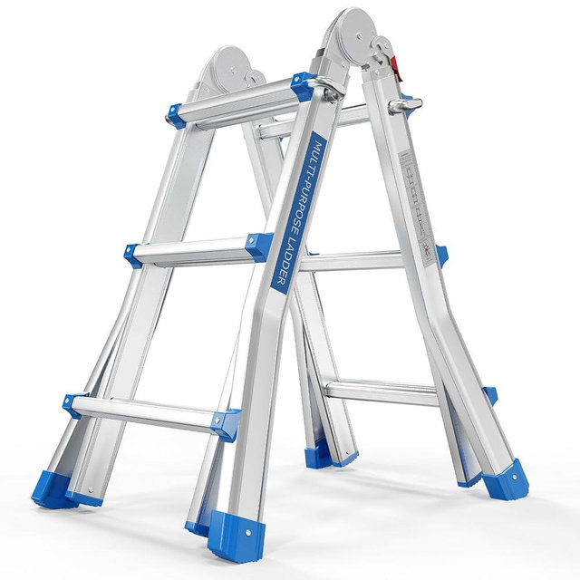 LUISLADDERS Ladder, A Frame 3 Step Ladder Telescoping Ladder, 13 ft Reach Height Muti Position Folding Ladder Flared Leg Design, 330 lbs Capacity Extension Ladder for Household Outdoor Work