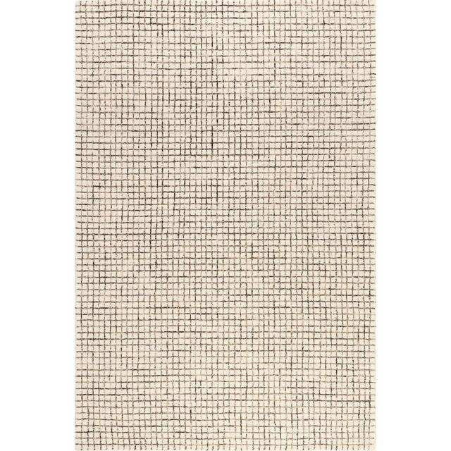 Arvin Olano x Rugs USA - Melrose Checked Wool Indoor Area Rug, 8' x 10', Cream