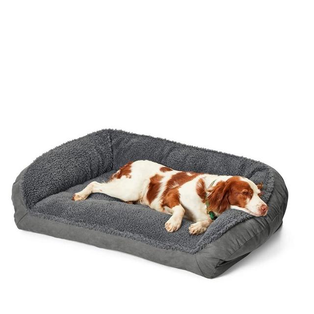 Orvis ComfortFill-Eco Bolster Dog Bed with Fleece, Gunmetal - Large