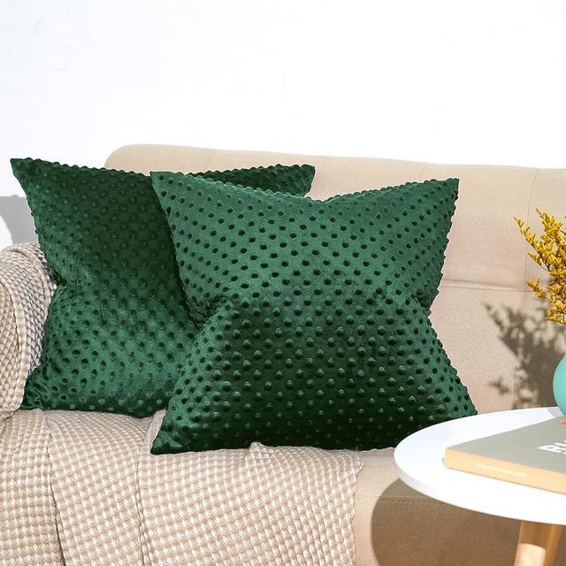 PHF Minky Dot Throw Pillow Cover 20"x 20", 2 Pack Soft Cozy Minky Bubble Real Velvet Cushion Cover, No Insert, Home Decorative Pillow Square Pillowcase Shell for Couch Sofa Bed, Green