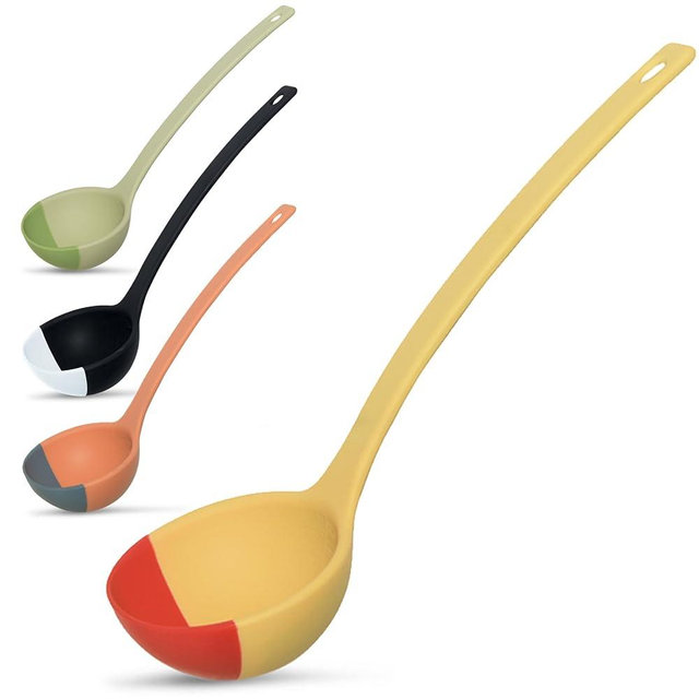 SCOUPS Silicone Spoon - Colorful Silicone Spatula Ladle with a Soft Top to Mold to your Pots & Pans. (Red/Yellow)