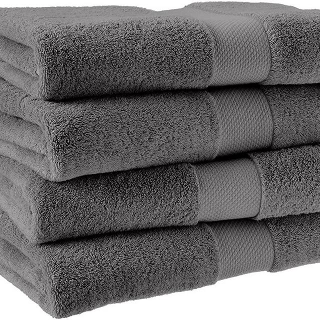 Amazon Aware 100% Organic Cotton Plush Bath Towels - Bath Towels, 4-Pack, Dark Gray