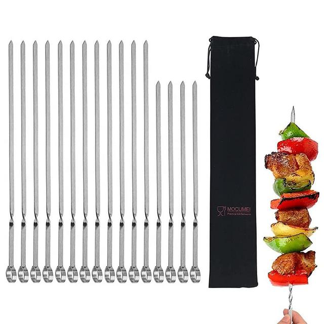 MOCUMEI Metal skewers for Grilling,Kabob Skewers, Flat BBQ Barbecue Skewer,Grilling Skewers Set，Reusable BBQ Sticks(16.8" skewers(12) + 14" skewers(4))