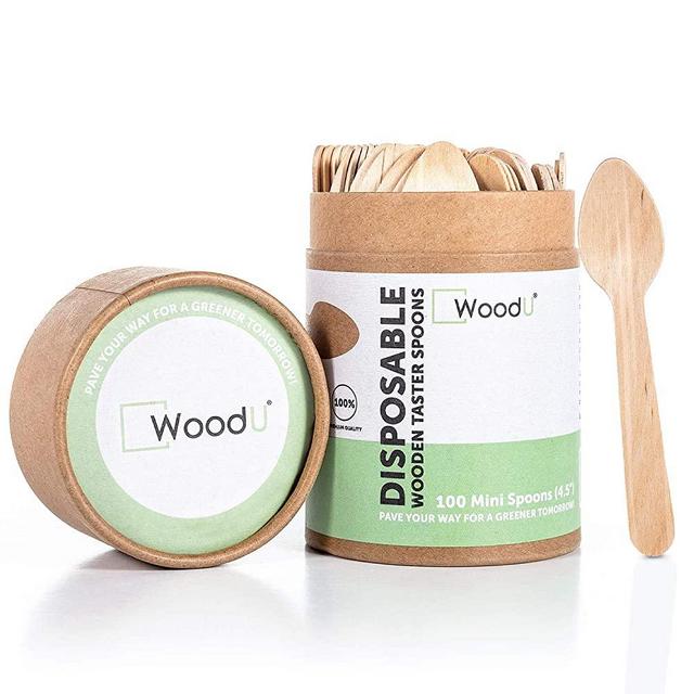 Wooden Disposable Mini Round Taster Spoons, Eco-Friendly Biodegradable Compostable Birchwood (Pack of 100) GO Green! (4.5” Taster Spoon)