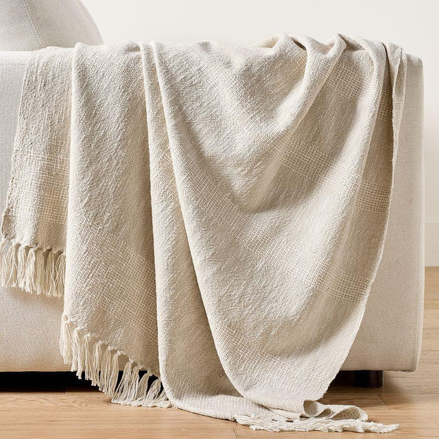 Hollyn Cotton Woven Throw, Flax/Ivory, 50" x 60"