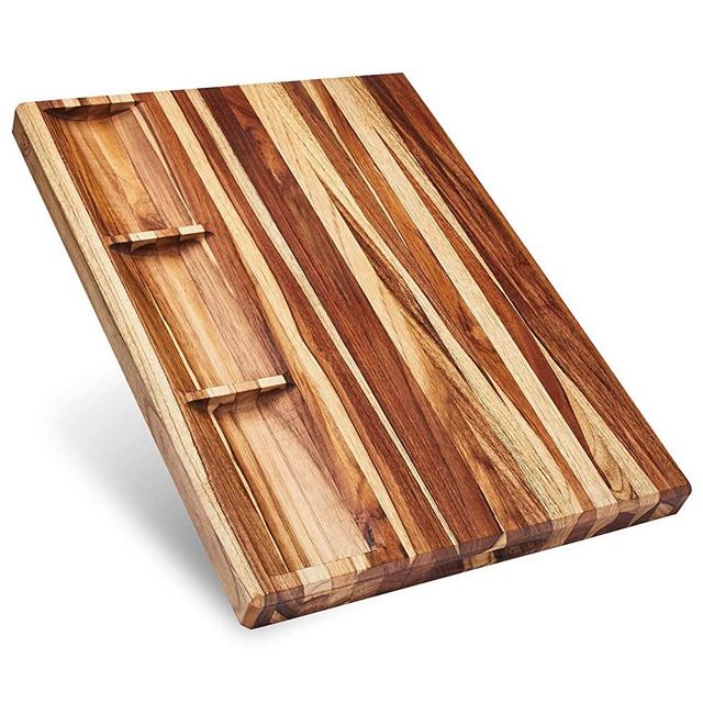 Large Reversible Teak Wood Cutting Board, 20x15x1.5in with Sorting Compartments and Juice Groove (Gift Box Included) by Sonder Los Angeles