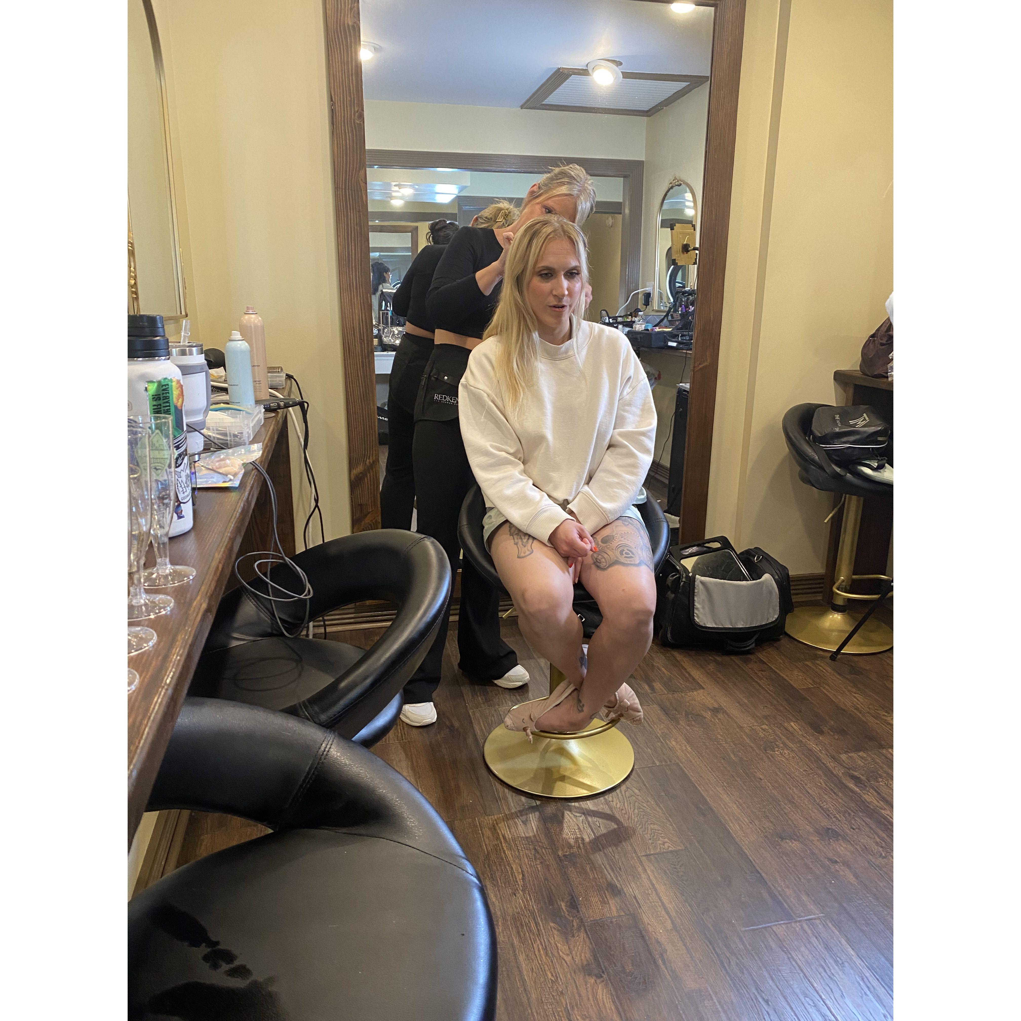 Sarah getting her hair done