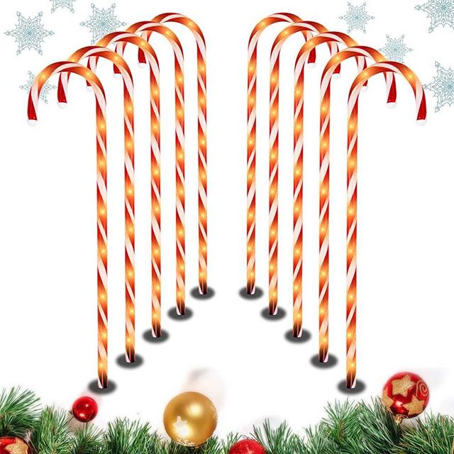 28" Christmas Candy Cane Pathway Markers Lights, Set of 10 Pack Christmas Outdoor Decorations Yard Candy Cane Lights