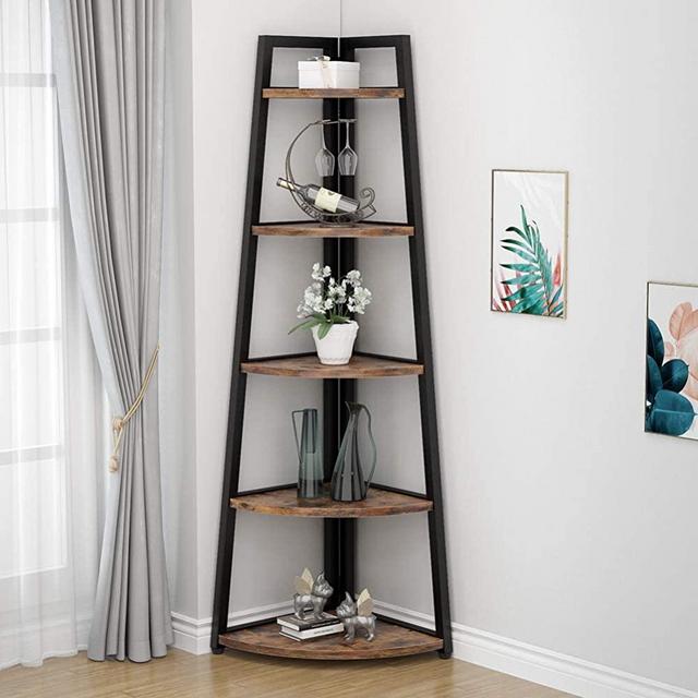 Tribesigns 70 inch Tall Corner Shelf, 5 Tier Rustic Corner Bookshelf Industrial Corner Ladder Shelf Small Bookcase Plant Stand for Living Room, Kitchen, Home Office