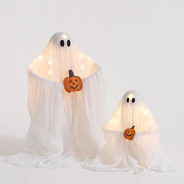 Pb Lit Ghosts, Ghosts Holding Pumpkins, Set of 2