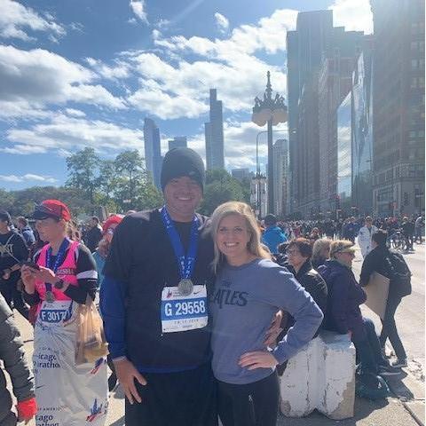 Alex finishing the Chicago Marathon!