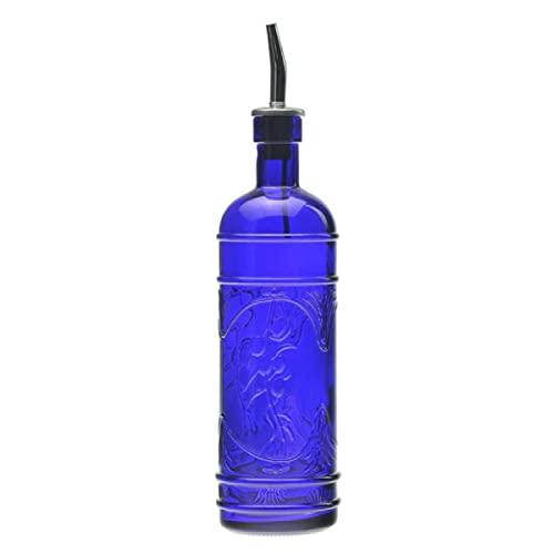 Retro Kitchen Olive Oil, Liquid Dish or Hand Soap Glass Bottle Dispenser ~ G181VF Cobalt Blue ~ Metal Pour Spout and Cork Included with Glass Bottle