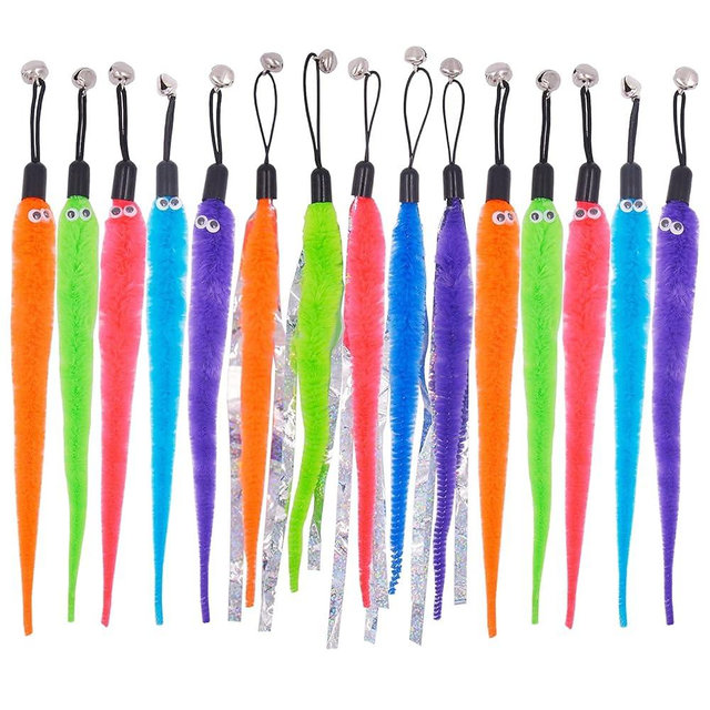 TIENAILING Cat Toy Worm Refills, 15 Pieces Interactive Cat Wand Attachments Worms Toy for Indoor Cats