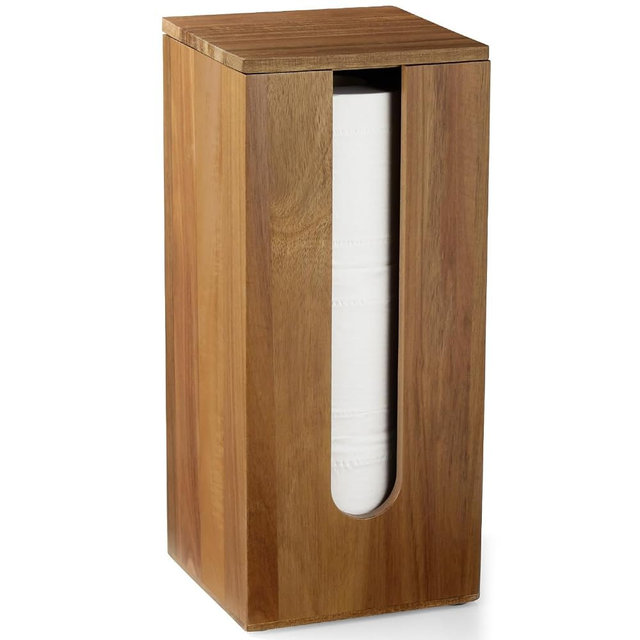 OUTNILI Freestanding Toilet Paper Holder Stand with Lid, Acacia Wood Bathroom Storage Organizer, Rustic Farmhouse Toilet Paper Holder for Floor, Holds 3 Extra Large Rolls