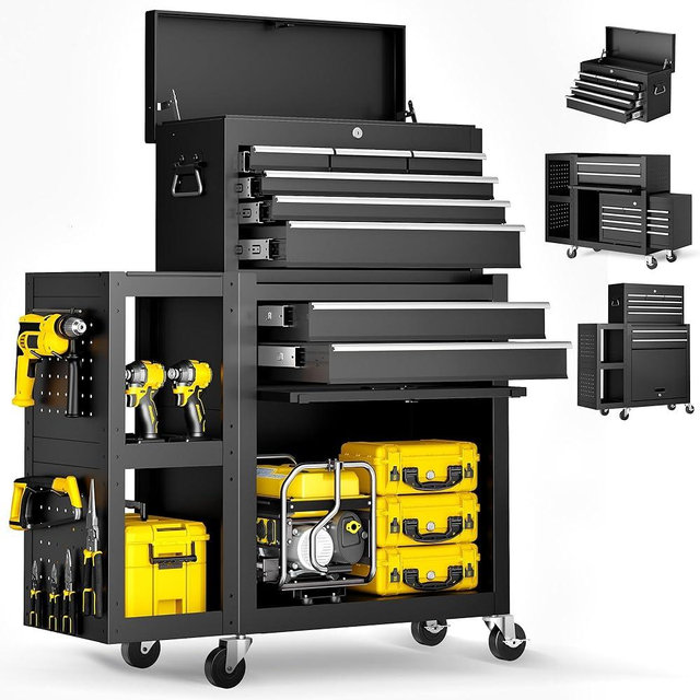 8-Drawer Rolling Tool Chest with Wheels, Exclusive 3-In-1 Tool Box Combo with Removable 2-Tire Utility Cart, Large Storage Cabinet, Portable 8-Draw Tool Box for Garage Workshop - 35”W x 13”D x 43”H