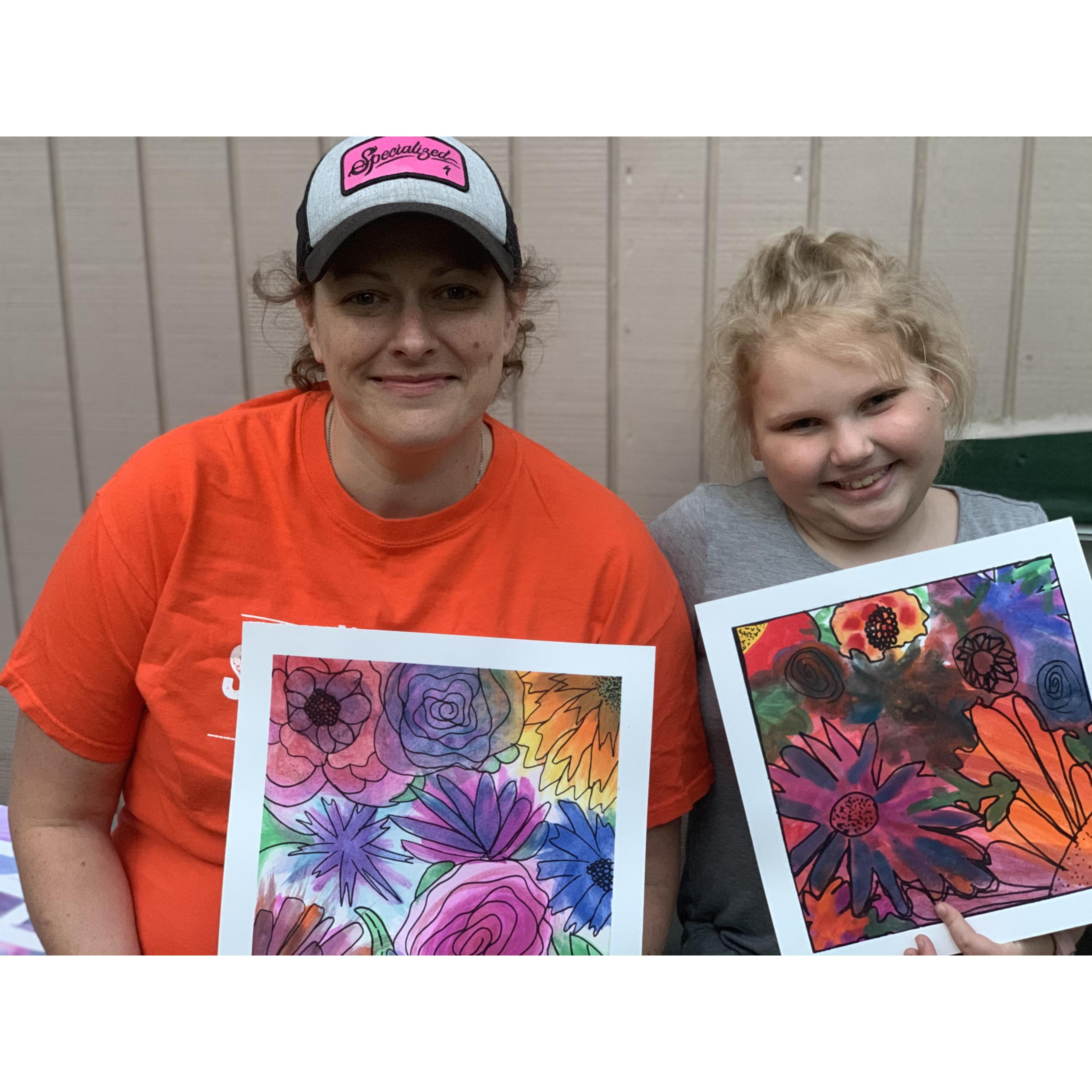 Rylee and I showing off what we created after our first private art class together.