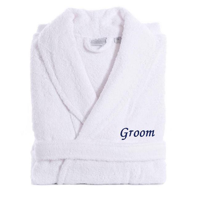 Linum Home Textiles Size Large/XL Groom Bathrobe in White/Navy