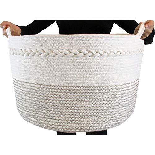 Cotton Rope Storage Basket, Premium Decorative Woven Basket Great as Laundry Basket, Blanket Basket, Laundry Hamper, Kids & Dogs Toy Storage, Toy Bin, XXL20”X13.5”