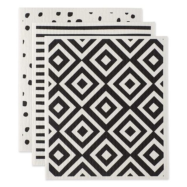 DII Swedish Dishcloth Set Cleaning Collection, 7.75 x 6.75, Black & White 3 Piece