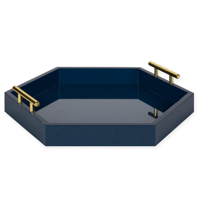 Kate and Laurel Lipton Hexagon Decorative Tray in Navy/Gold