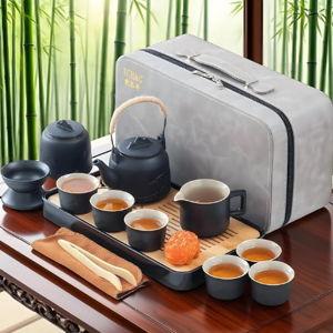Chinese Tea Set, Japanese Tea Sets for Adults, 15-Piece Porcelain Gongfu Tea Set with Tea Pet & Tea Tray, Japanese Teapot Set, Travel Tea Party Set, for Home/Office/Outdoor/Gifts (Black)