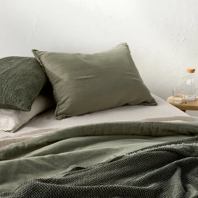King Heavyweight Linen Blend Comforter Sham Olive Green - Casaluna™