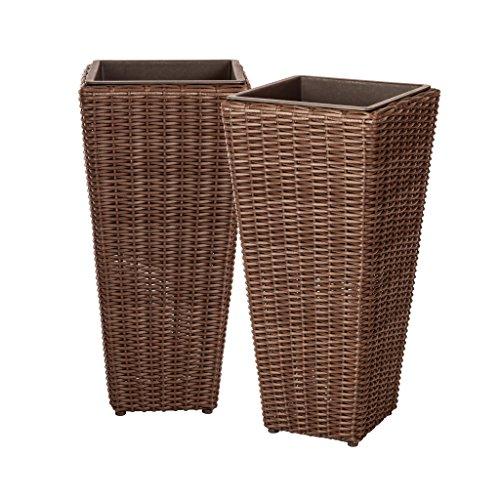 Patio Sense Alto Wicker Planter (2 Piece) Set with Liners | Tall Plant Decor Box for Outdoors