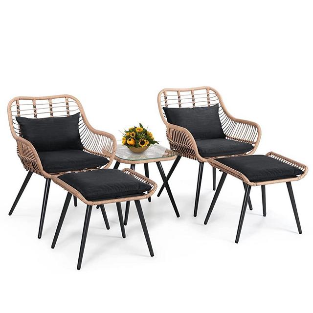 5 Pieces Patio Furniture Chair Sets， Patio Conversation Set W/Coffee Table Ottomans Bistro Sets, Outdoor Furniture Chair Seating Set for Porch, Backyard, Balcony, Deck, Poolside.