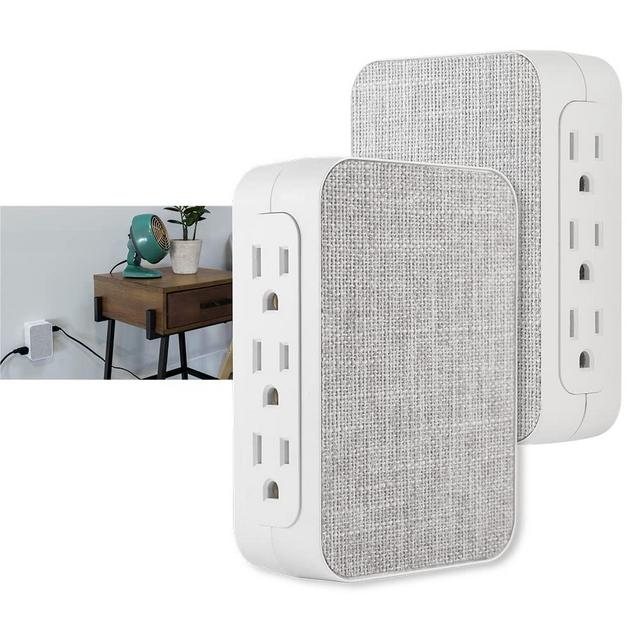 GE 6-Outlet Extender Surge Protector 2 Pack, Side Access, 1200 Joules, Wall Tap Adapter, 3-Prong, UL Listed, Gray Fabric, 56213