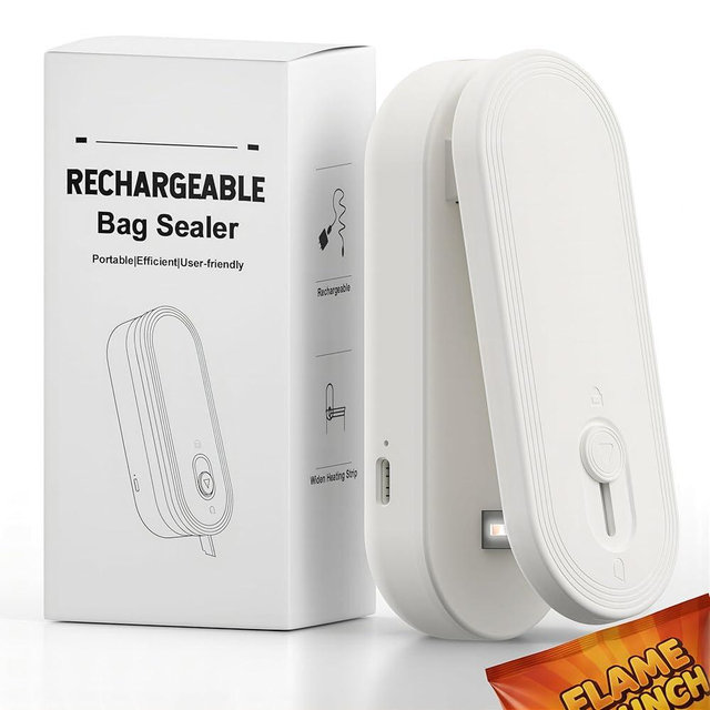 Mini Bag Sealer with Cutter and Magnet, 1800mAh Rechargeable Bag Resealer Handheld, Portable Heat Sealer for Plastic Snack & Chip Bags, Upgraded, Gift for Women, Food Saver, Kitchen Storage(White)