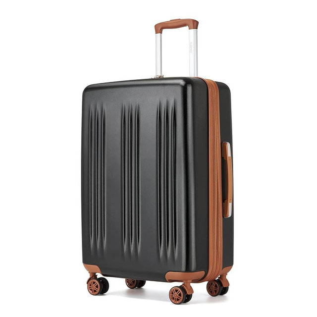 Kono Lightweight 24 Inch Expandable Luggage with Quiet Spinner Wheels TSA Lock, Scratch and Drop Resistant PC+ABS Hardside Durable Medium Checked Suitcase, Black & Brown