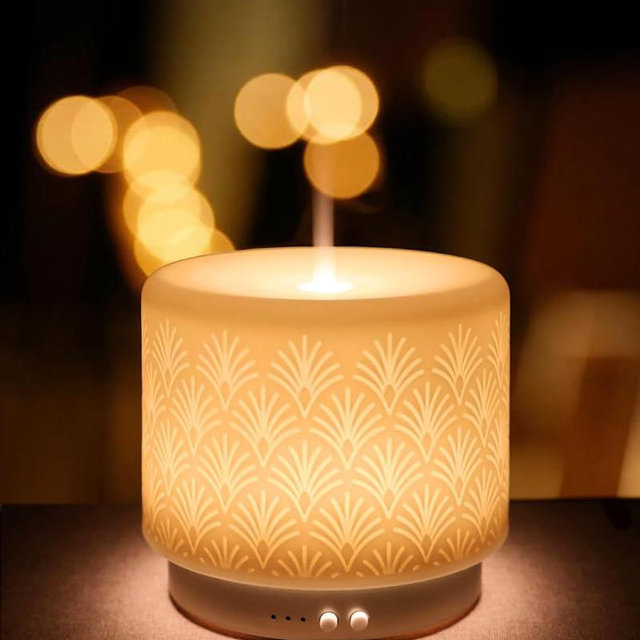 Essential Oil Diffuser - 280ml Ceramic Diffuser for Large Room & Commercial Use, 2.4MHz Aromatherapy Diffuser with Cool Mist Humidifier & Night Light, Ideal for Bedroom, Office, Yoga, Spa, Gifts
