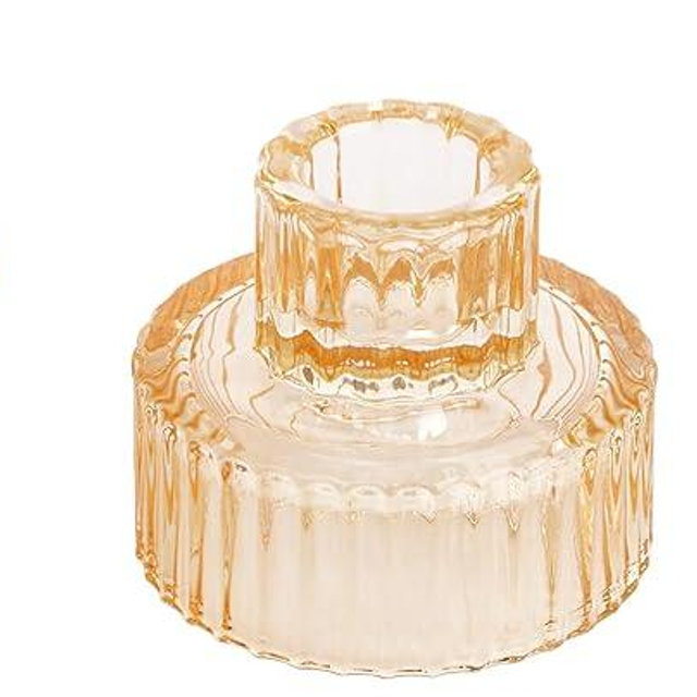 Vixdonos Glass Candlestick Holders Tealight Candle Holders for Table Centerpieces, Wedding Decor and Dinner Party (3 Pcs, Yellow)
