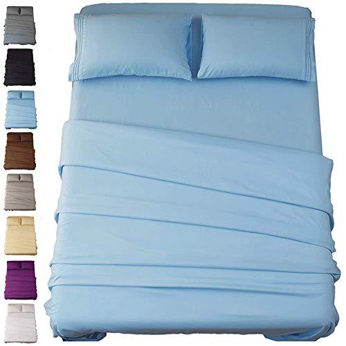 SONORO KATE Bed Sheet Set Super Soft Microfiber 1800 Thread Count Luxury Egyptian Sheets 16-Inch Deep Pocket Wrinkle and Hypoallergenic-4 Piece(Queen Lake Blue)