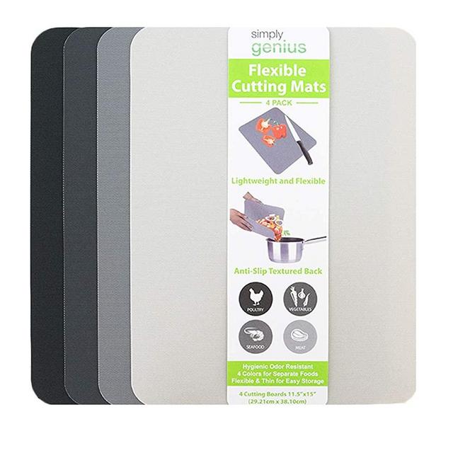 Simply Genius (4 Piece) Extra Thick Large 11.5" x 15" Cutting Boards for Kitchen Prep, Non Slip Flexible Cutting Mat Set, Dishwasher Safe, BPA Free Plastic Chopping Mats Meats Vegetables, Gray