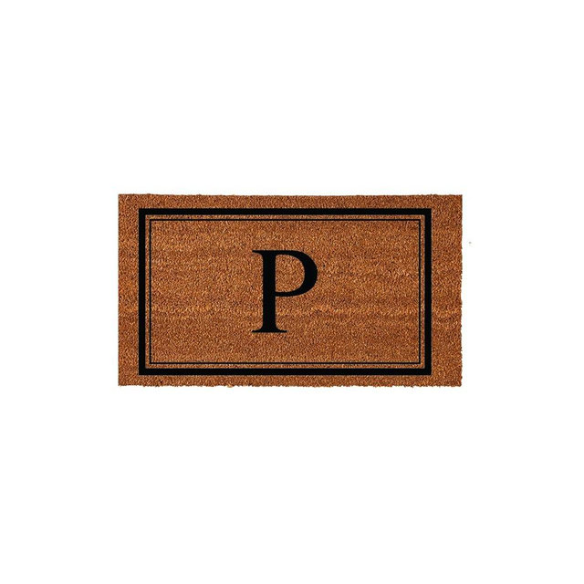 Evergreen Flag Monogram Letter P Entrance Doormat | 28 x 16 inches | Dirt Catching Natural Coir | All-Season | Non-Slip Backing | Indoor and Outdoor Home Decor