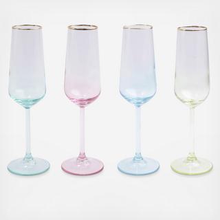 Rainbow Assorted Champagne Flute, Set of 4